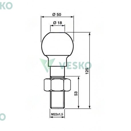Prikabinimo Kablys su Rutuliu 50 mm 5x53 mm 1 Prikabinimo Kablys su Rutuliu 50 mm 5x53 mm 1